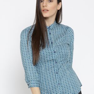 Wills Lifestyle Women Navy  Off-White Printed Formal Shirt