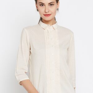 Wills Lifestyle Women Off-White  Orange Printed Formal Shirt