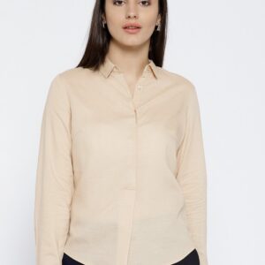 Wills Lifestyle Women Beige Regular Fit Solid Casual Shirt