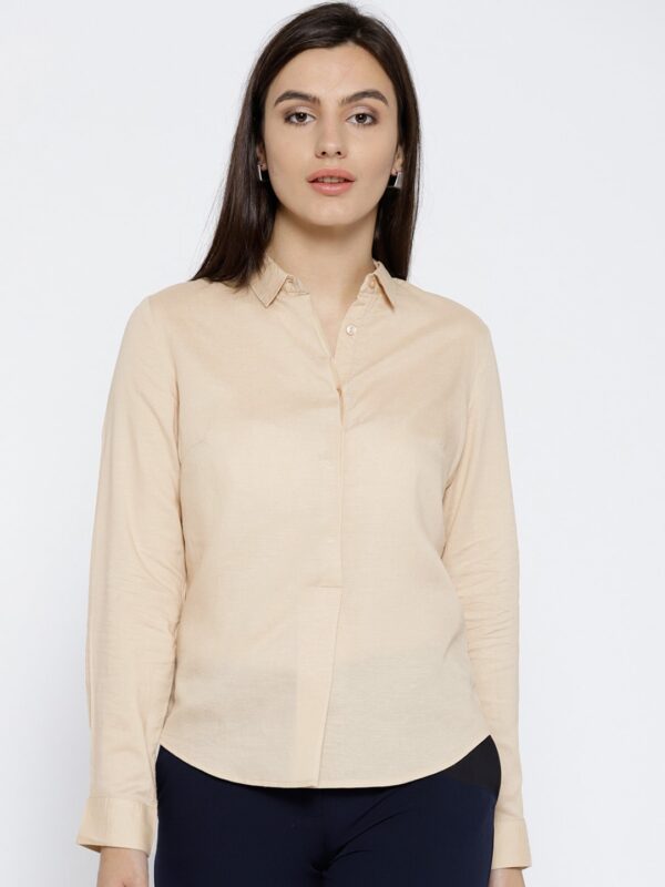 Wills Lifestyle Women Beige Regular Fit Solid Casual Shirt