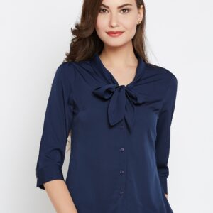 Wills Lifestyle Women Navy Solid Shirt Style Top