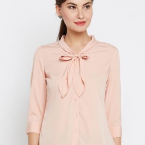 Wills Lifestyle Women Peach-Colored Solid Shirt Style Top