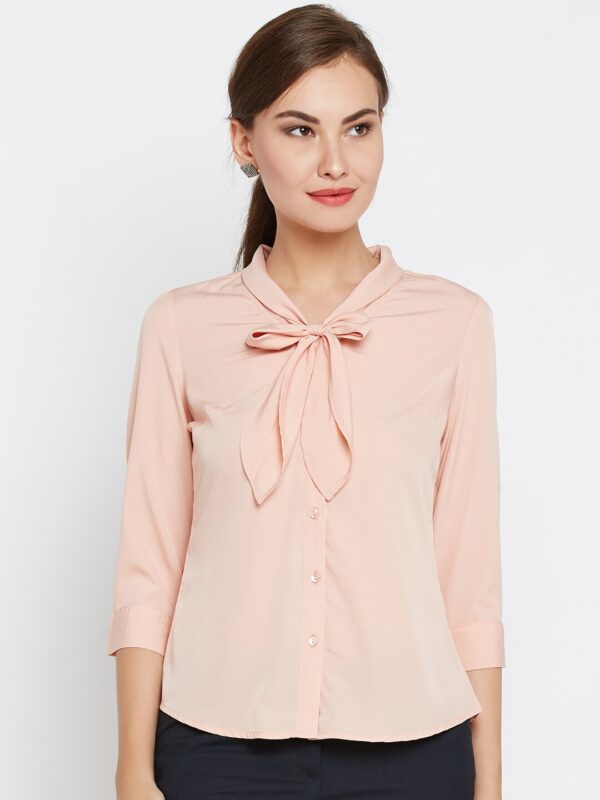 Wills Lifestyle Women Peach-Colored Solid Shirt Style Top