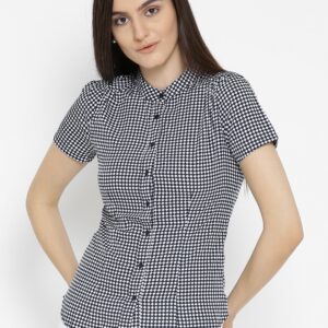 Wills Lifestyle Women Navy  White Checked Formal Shirt