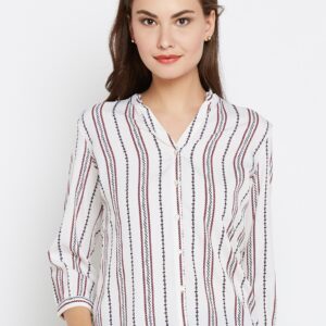 Wills Lifestyle Women Off-White  Navy Printed Formal Shirt