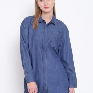 Wills Lifestyle Women Navy Regular Fit Solid Casual Shirt