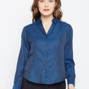 Wills Lifestyle Women Blue Regular Fit Self Design Formal Shirt