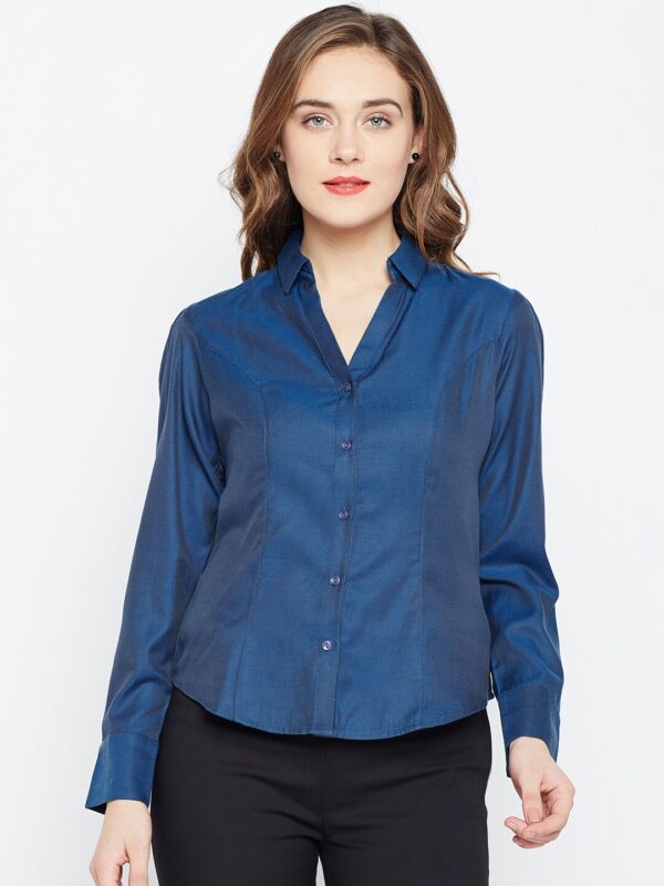 Wills Lifestyle Women Blue Regular Fit Self Design Formal Shirt