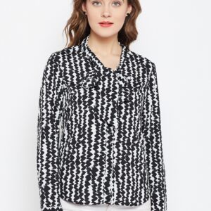 Wills Lifestyle Women Black  White Printed Shirt Style Top