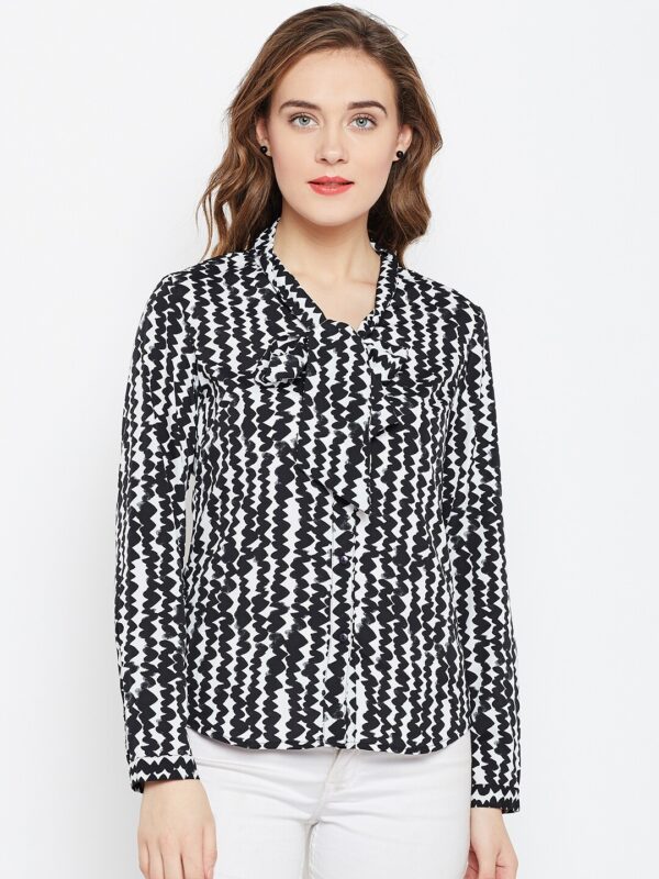 Wills Lifestyle Women Black  White Printed Shirt Style Top