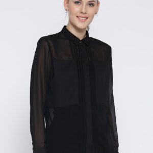 Wills Lifestyle Women Black Regular Fit Formal Shirt