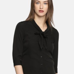 Wills Lifestyle Women Black Solid Shirt Style Top