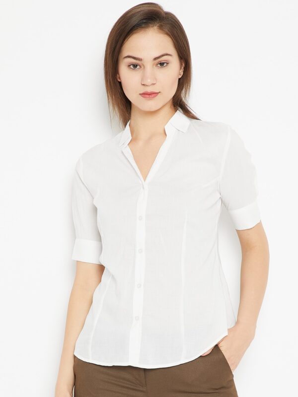 Wills Lifestyle Women White Regular Fit Solid Formal Shirt