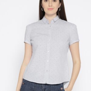 Wills Lifestyle Women Navy Blue  White Regular Fit Checked Casual Shirt