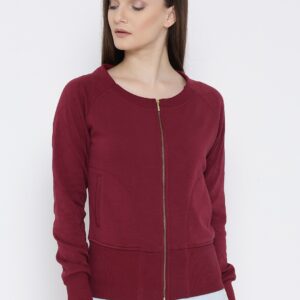 Wills Lifestyle Women Maroon Solid Sweatshirt