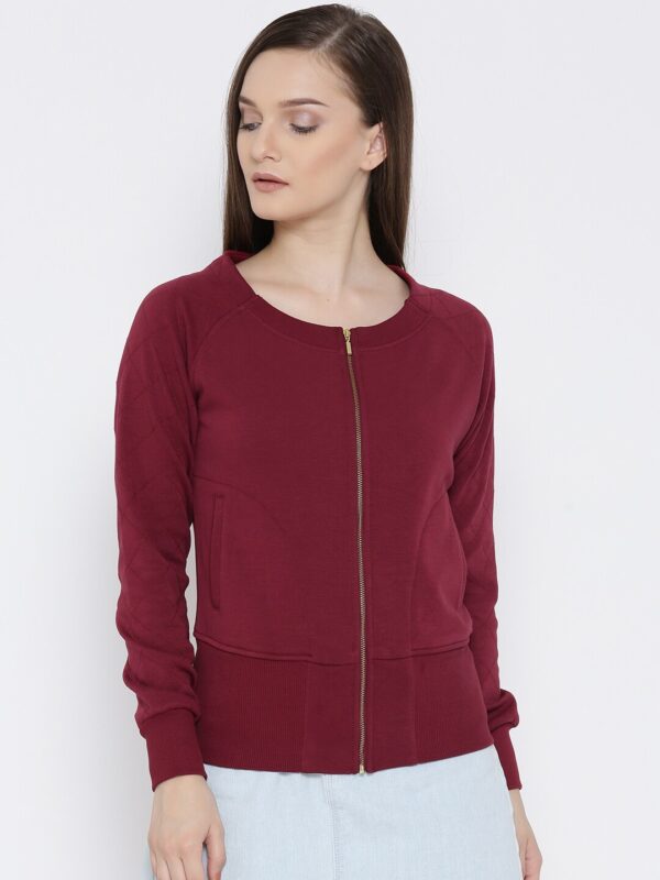 Wills Lifestyle Women Maroon Solid Sweatshirt