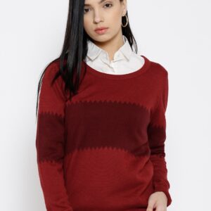 Wills Lifestyle Maroon Patterned Sweater