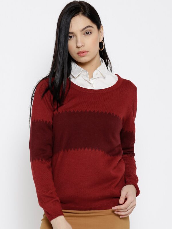 Wills Lifestyle Maroon Patterned Sweater