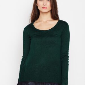 Wills Lifestyle Women Green Solid Knitted Top