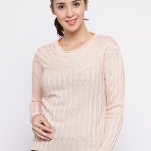 Wills Lifestyle Women Peach-Coloured Self-Striped Sweater