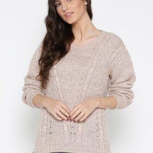 Wills Lifestyle Women Dusty Pink Self-Design Sweater