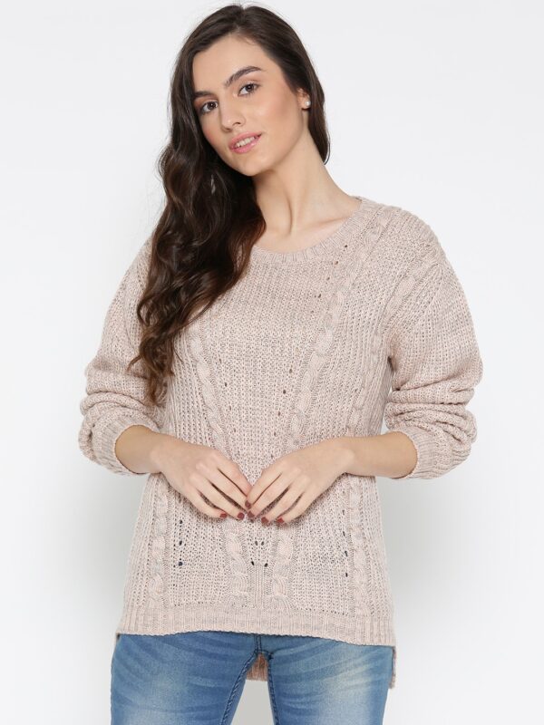 Wills Lifestyle Women Dusty Pink Self-Design Sweater