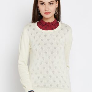 Wills Lifestyle Women Cream-Coloured Self-Design Pullover