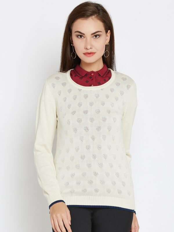 Wills Lifestyle Women Cream-Coloured Self-Design Pullover