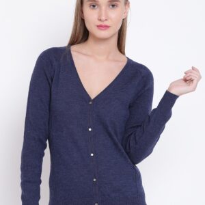 Wills Lifestyle Women Navy Blue Solid Cardigan