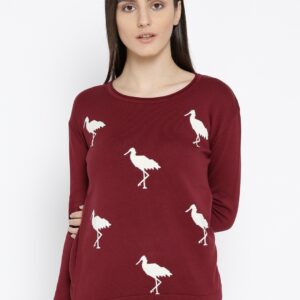 Wills Lifestyle Women Maroon Self-Design Sweater