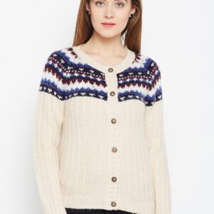 Wills Lifestyle Women Beige Self-Design Cardigan