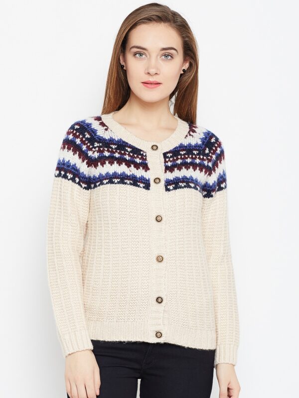 Wills Lifestyle Women Beige Self-Design Cardigan