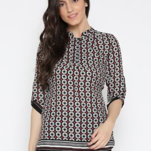 Wills Lifestyle Black  Off-White Printed Tunic