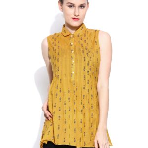 Wills Lifestyle Women Mustard Yellow Printed Top