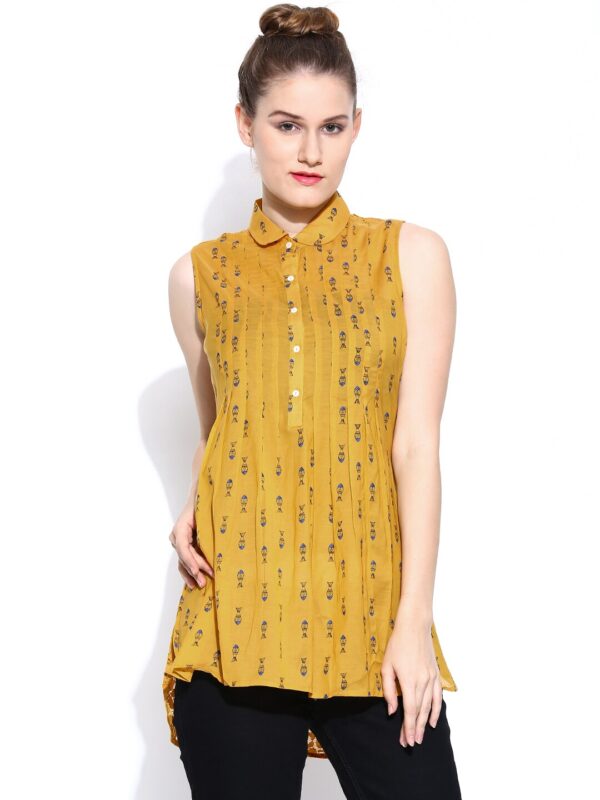 Wills Lifestyle Women Mustard Yellow Printed Top