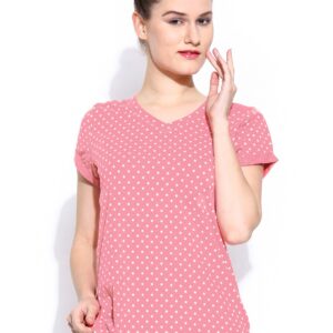 Wills Lifestyle Women Pink Polka Dot Print Top