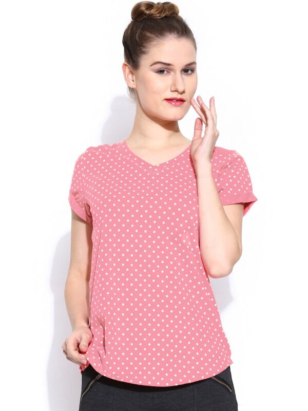 Wills Lifestyle Women Pink Polka Dot Print Top