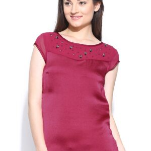 Wills Lifestyle Magenta Embellished Yoke Top