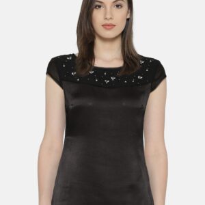 Wills Lifestyle Black Embellished Yoke Top