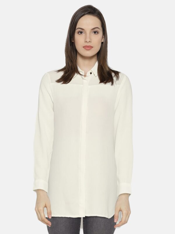 Wills Lifestyle Off-White Sheer Yoke Formal Shirt