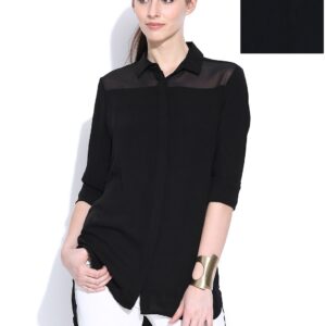 Wills Lifestyle Black Sheer Yoke Formal Shirt