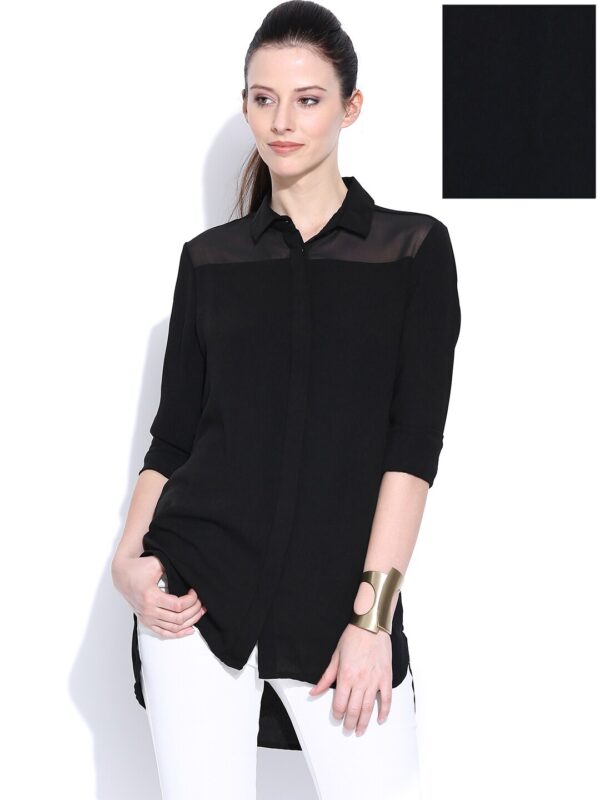 Wills Lifestyle Black Sheer Yoke Formal Shirt