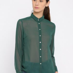 Wills Lifestyle Green Sheer Formal Shirt