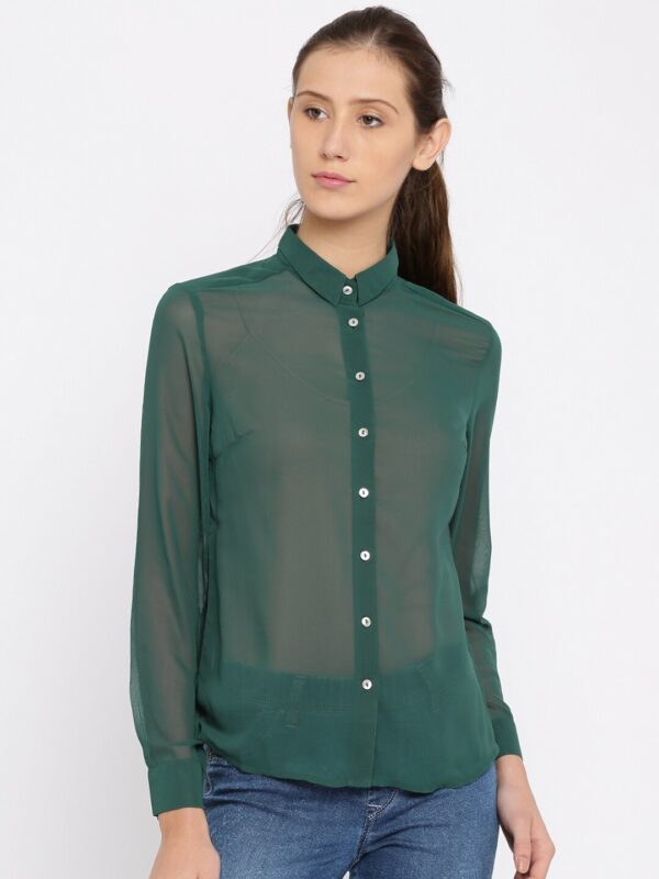 Wills Lifestyle Green Sheer Formal Shirt