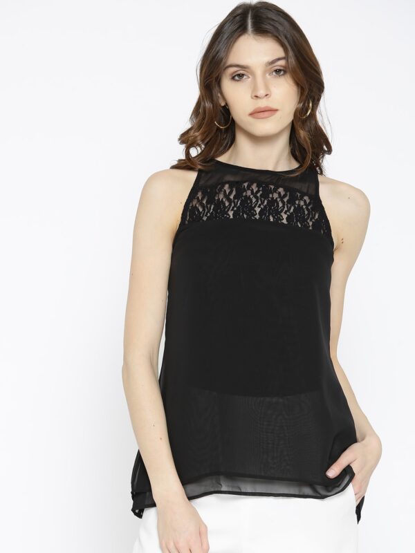 Wills Lifestyle Black Layered Sheer Top