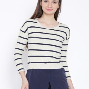 Wills Lifestyle Cream-Colored  Navy Layered Striped Top