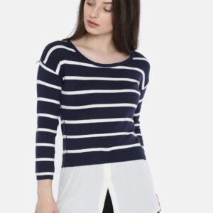 Wills Lifestyle Navy  Off-White Striped Top