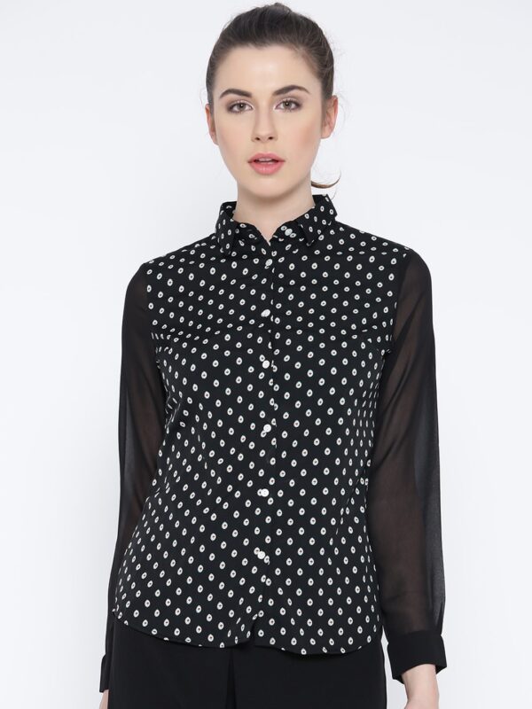 Wills Lifestyle Black Printed Shirt