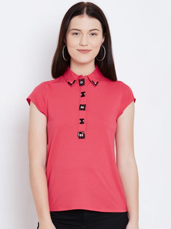 Will Lifestyle Coral Pink Embellished Top