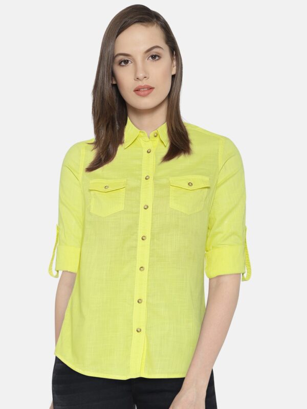 Wills Lifestyle Women Yellow Regular Fit Solid Casual Shirt